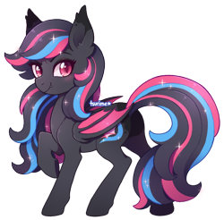 Size: 630x621 | Tagged: safe, artist:tsurime, oc, oc:neon darksky, bat pony, pony, bat pony oc, cute, dreamworks face, female, mare, simple background, solo, sparkles, transparent background