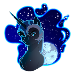 Size: 810x802 | Tagged: safe, artist:holocorn, nightmare moon, pony, bust, ethereal mane, full moon, moon, pixel art, portrait, signature, simple background, solo, transparent background