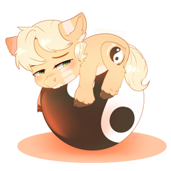 Size: 3500x3500 | Tagged: safe, artist:rizzych, oc, oc only, oc:graze, earth pony, pony, ball, chibi, cloven hooves, fluffy, male, sleepy, solo, stallion, yin-yang