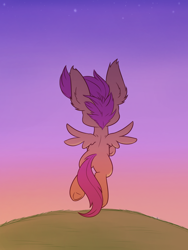 Size: 900x1200 | Tagged: safe, artist:heir-of-rick, scootaloo, pegasus, pony, female, filly, flying, rear view, scootaloo can fly, solo