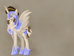 Size: 500x382 | Tagged: safe, artist:laceymod, oc, oc:lovelace, oc:loveless (laceymod), alicorn, pony, alicornified, armor, ask lovelace, female, hat, mare, race swap, solo