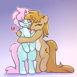 Size: 2500x2500 | Tagged: safe, artist:loneless-art, oc, oc:scoops, oc:sugar cookie, pony, unicorn, blaze (coat marking), coat markings, comforting, crying, cutie mark, female, freckles, hug, mare, pale belly, sad