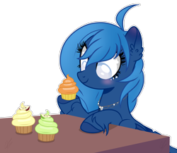 Size: 3458x3000 | Tagged: safe, artist:xxmelody-scribblexx, oc, oc:lorelei snowflake, pegasus, pony, base used, cupcake, female, food, mare, simple background, solo, transparent background