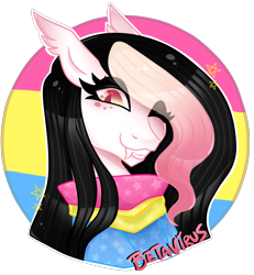 Size: 2621x2833 | Tagged: safe, artist:betavirus, artist:nekomellow, oc, oc:betavirus, bat pony, pony, bat pony oc, bust, one eye closed, pansexual, simple background, transparent background, wink