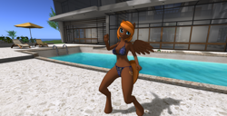 Size: 1920x986 | Tagged: safe, screencap, oc, oc:choca, anthro, ice cream pony, 3d, armpits, belly button, bikini, clothes, female, second life, sexy, solo, swimming pool, swimsuit, video in description