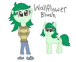 Size: 996x808 | Tagged: safe, artist:nightshadowmlp, wallflower blush, earth pony, pony, better together, equestria girls, forgotten friendship, clothes, duo, equestria girls ponified, female, human ponidox, mare, ponified, self ponidox, simple background, smiling, white background