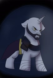 Size: 1836x2701 | Tagged: safe, artist:lullabyjak, pony, unicorn, commission, force field, god of war, kratos, ponified, solo