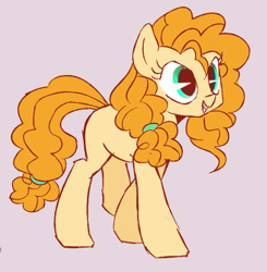 Size: 556x568 | Tagged: safe, artist:ivyredmond, pear butter, earth pony, pony, female, gray background, grin, mare, missing cutie mark, simple background, smiling, solo