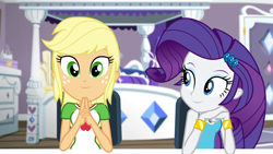 Size: 1920x1080 | Tagged: safe, screencap, applejack, rarity, better together, camping must-haves, equestria girls, rarity's bedroom, shipping fuel