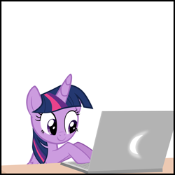 Size: 2000x2000 | Tagged: safe, artist:mrkat7214, twilight sparkle, twilight sparkle (alicorn), alicorn, pony, comic:twilight vs. computer, computer, cute, female, laptop computer, mare, simple background, solo, twiabetes, white background