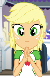 Size: 641x994 | Tagged: safe, screencap, applejack, better together, camping must-haves, equestria girls, cropped, cute, jackabetes, rarity's bedroom, solo