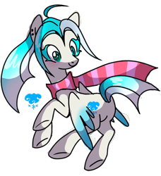 Size: 590x646 | Tagged: safe, alternate version, artist:anyazenadopts, oc, oc only, oc:crystal white, pegasus, pony, butt, clothes, ear piercing, earring, female, flying, jewelry, mare, piercing, plot, raised hoof, scarf, simple background, solo, transparent background