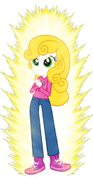 Size: 2100x4000 | Tagged: safe, color edit, edit, sweetie belle, equestria girls, adorable face, aura, clothes, colored, cute, female, jeans, long sleeve shirt, long sleeved shirt, long sleeves, pants, shoes, simple background, solo, super saiyan, sweetie belle's cutie mark, transparent background