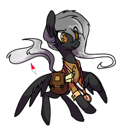 Size: 585x646 | Tagged: safe, alternate version, artist:anyazenadopts, oc, oc only, oc:ashy wings (ice1517), pegasus, pony, clothes, compass, female, flying, map, mare, raised hoof, saddle bag, scroll, shirt, simple background, solo, transparent background