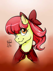 Size: 768x1024 | Tagged: safe, artist:treblinka, apple bloom, earth pony, pony, smiling, solo