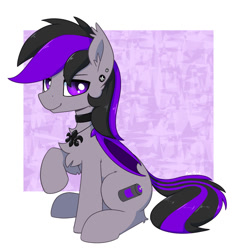 Size: 1280x1350 | Tagged: safe, artist:puetsua, oc, oc only, oc:nyro, bat pony, pony, bat wings, chest fluff, choker, ear fluff, ear piercing, earring, folded wings, jewelry, necklace, piercing, raised hoof, simple background, sitting, solo, white background, wings