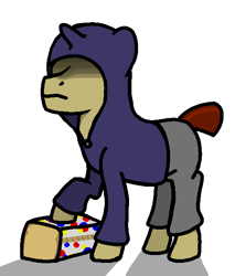 Size: 550x645 | Tagged: safe, artist:skelmach, pony, unicorn, clothes, hidden eyes, hoodie, male, pants, ponified, solo, stallion, wonder bread