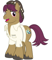 Size: 2800x3200 | Tagged: safe, artist:cheezedoodle96, snap shutter, earth pony, pony, the last crusade, .svg available, clothes, hat, looking at you, male, open mouth, raised eyebrow, shirt, simple background, smiling, solo, stallion, svg, transparent background, vector