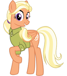 Size: 2800x3200 | Tagged: safe, artist:cheezedoodle96, mane allgood, pegasus, pony, the last crusade, .svg available, clothes, female, looking at you, mare, raised hoof, shirt, simple background, smiling, solo, svg, transparent background, vector