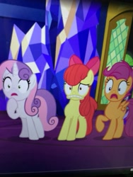 Size: 3024x4032 | Tagged: safe, screencap, apple bloom, scootaloo, sweetie belle, pegasus, pony, unicorn, growing up is hard to do, spoiler:s09, cutie mark, cutie mark crusaders, distorted, older, older apple bloom, older cmc, older scootaloo, older sweetie belle