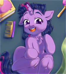 Size: 2500x2800 | Tagged: safe, artist:tigra0118, twilight sparkle, unicorn twilight, pony, unicorn, cheek fluff, chest fluff, cute, ear down, female, frog (hoof), happy, hoofbutt, looking at you, mare, on back, open mouth, smiling, solo, twiabetes, underhoof