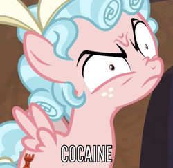 Size: 828x805 | Tagged: safe, edit, edited screencap, screencap, cozy glow, pegasus, pony, season 9, spoiler:s09, caption, cozy glow is best facemaker, faic, image macro, text, the most evil q&a ever