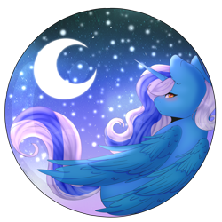 Size: 3500x3500 | Tagged: safe, artist:doux-ameri, oc, oc:fleurbelle, alicorn, pony, alicorn oc, blushing, crescent moon, female, looking back, mare, moon, moonlight, simple background, stars, transparent background, transparent moon, ych result