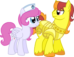 Size: 874x673 | Tagged: safe, alternate version, artist:starryoak, oc, oc only, pegasus, pony, alternate universe, armor, female, hat, male, miracleverse, nurse, pegasus oc, simple background, transparent background, unshorn fetlocks, wings