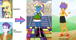 Size: 1576x840 | Tagged: safe, artist:silverbuller, applejack, dirk thistleweed, accountibilibuddies, accountibilibuddies: snips, equestria girls, equestria girls series, spoiler:choose your own ending (season 2), spoiler:eqg series (season 2), 1000 hours in ms paint, appledirk, female, geode of super strength, magical geodes, male, offspring, parent:applejack, parent:dirk thistleweed, shipping, straight
