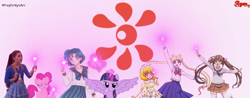 Size: 1024x400 | Tagged: safe, artist:ryanswan5, derpibooru import, pinkie pie, twilight sparkle, twilight sparkle (alicorn), alicorn, earth pony, pony, crossover, female, japan, kyoto animation, sailor moon, wings