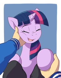 Size: 3300x4200 | Tagged: safe, artist:deannart, twilight sparkle, human, pony, bronybait, commission, cute, eyes closed, female, female focus, hand, human on pony petting, mare, offscreen character, open mouth, petting, photo, pov, solo focus, twiabetes