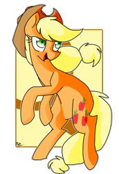 Size: 741x1078 | Tagged: safe, artist:snowolive, derpibooru import, part of a set, applejack, earth pony, pony, abstract background, cutie mark, female, mare, open mouth, solo