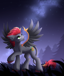 Size: 1075x1280 | Tagged: safe, artist:airiniblock, oc, oc only, oc:tan-dreamstiller, pegasus, pony, artificial wings, augmented, cutie mark, leonine tail, male, night, rcf community, solo, wings