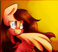 Size: 945x846 | Tagged: safe, artist:myralilth, artist:snowolive, oc, oc only, pegasus, pony, collaboration, female, looking over shoulder, mare, one wing out, smiling, solo, sun, wings