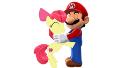 Size: 640x360 | Tagged: safe, artist:hyper-mario-64, apple bloom, earth pony, pony, 3d, bow, crossover, cutie mark, eyes closed, female, filly, hair bow, male, mario, mmd, simple background, super mario bros., the cmc's cutie marks, transparent background