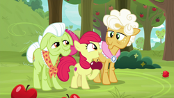 Size: 1920x1080 | Tagged: safe, screencap, apple bloom, goldie delicious, granny smith, going to seed, apple, apple tree, food, tree