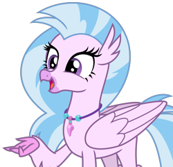 Size: 3275x3153 | Tagged: safe, artist:sketchmcreations, silverstream, classical hippogriff, hippogriff, student counsel, female, jewelry, necklace, open mouth, raised arm, simple background, smiling, solo, transparent background, vector