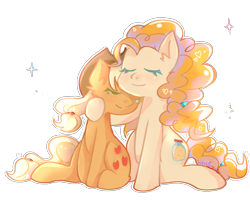 Size: 1200x1000 | Tagged: safe, alternate version, artist:whiskyice, derpibooru import, applejack, pear butter, earth pony, pony, background removed, eyes closed, female, mare, mother and child, mother and daughter, parent and child, simple background, transparent background