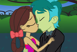 Size: 1464x988 | Tagged: safe, artist:ktd1993, sandbar, yona, equestria girls, equestria girls-ified, female, kissing, male, shipping, straight, yonabar