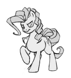 Size: 728x800 | Tagged: safe, artist:akweer, derpibooru import, pinkie pie, earth pony, pony, female, mare, monochrome, raised hoof, simple background, sketch, solo, white background