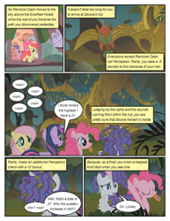 Size: 612x792 | Tagged: safe, artist:newbiespud, derpibooru import, edit, edited screencap, screencap, apple bloom, pinkie pie, rarity, twilight sparkle, unicorn twilight, earth pony, pegasus, pony, unicorn, comic:friendship is dragons, bridle gossip, book, bow, comic, dialogue, female, filly, floppy horn, golden oaks library, hair bow, horn, implied zecora, mare, messy mane, poison joke, screencap comic, zecora's hut