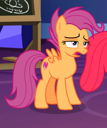 Size: 720x856 | Tagged: safe, screencap, apple bloom, scootaloo, growing up is hard to do, cropped, cutie mark, female, hooves, mare, offscreen character, older, older apple bloom, older scootaloo, small wings, the cmc's cutie marks, wings