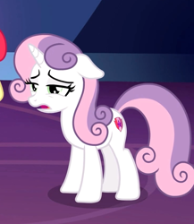 Size: 732x842 | Tagged: safe, screencap, apple bloom, sweetie belle, pony, unicorn, growing up is hard to do, cropped, cutie mark, female, mare, offscreen character, older, older apple bloom, older sweetie belle, the cmc's cutie marks