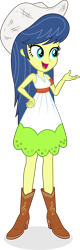 Size: 4133x12877 | Tagged: safe, artist:punzil504, fiddlesticks, equestria girls, absurd resolution, apple family member, boots, clothes, dress, equestria girls-ified, female, hand on hip, hat, high heel boots, open mouth, shoes, simple background, solo, transparent background