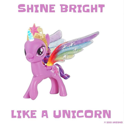 Size: 597x597 | Tagged: safe, twilight sparkle, twilight sparkle (alicorn), alicorn, pony, rainbow roadtrip, big crown thingy, colored wings, hasbro, instagram, jewelry, multicolored wings, official, rainbow wings, regalia, toy, wing bling, wings, you had one job