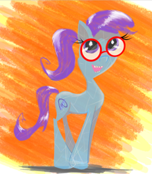 Size: 790x902 | Tagged: safe, artist:chopsticks, artist:krystalmark, oc, oc only, oc:krystal mark, crystal pony, earth pony, pony, braces, dork, female, glasses, mare, smiling, solo