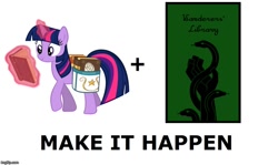 Size: 800x476 | Tagged: safe, twilight sparkle, pony, book, bookhorse, exploitable meme, make it happen, meme, scp foundation, wanderer's library