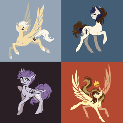 Size: 1600x1600 | Tagged: safe, artist:weird--fish, oc, oc:prince whateverer, oc:vylet, earth pony, pegasus, pony, collage, simple background