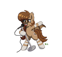 Size: 362x330 | Tagged: safe, alternate version, artist:bitassembly, oc, bat pony, pony, bat pony oc, microphone, microphone stand, pixel art, simple background, singing, sprite, transparent background