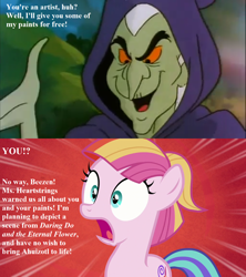 Size: 1280x1440 | Tagged: safe, edit, edited screencap, screencap, beezen, toola roola, fame and misfortune, g1, my little pony 'n friends, dialogue, g1 to g4, generation leap, implied ahuizotl, implied daring do, implied lyra, shocked, the revolt of paradise estate, toola roola will be painting away